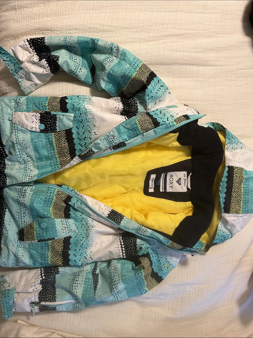 Roxy Teal and Yellow Patterned Girls' Puffy Jacket